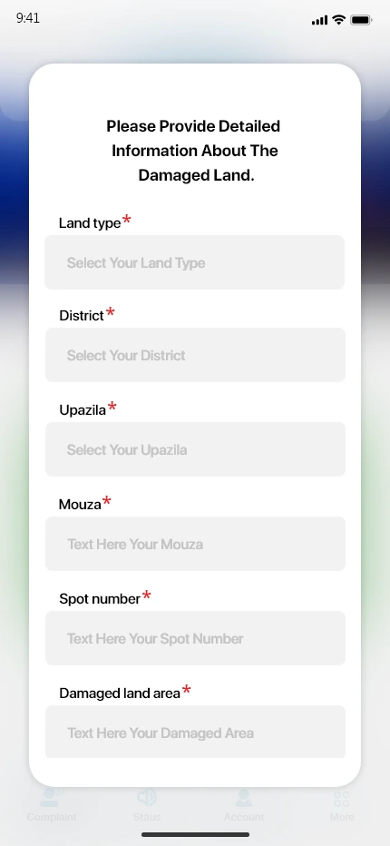 CCDB — Damaged land app screen