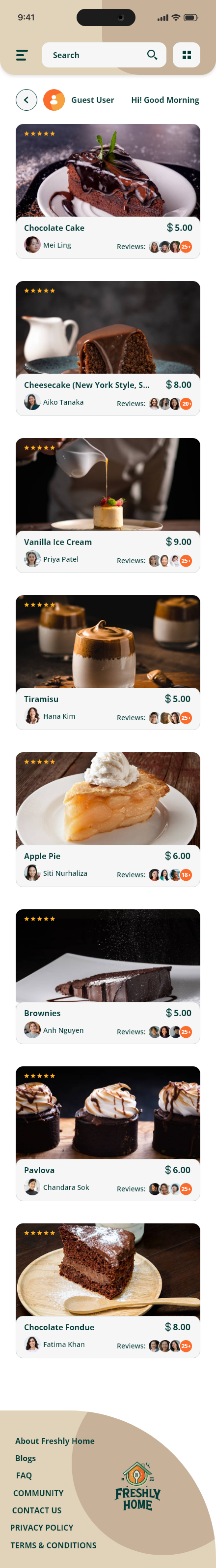 Freshly Home — Dessert listings app screen