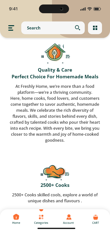 Freshly Home — Quality & community app screen