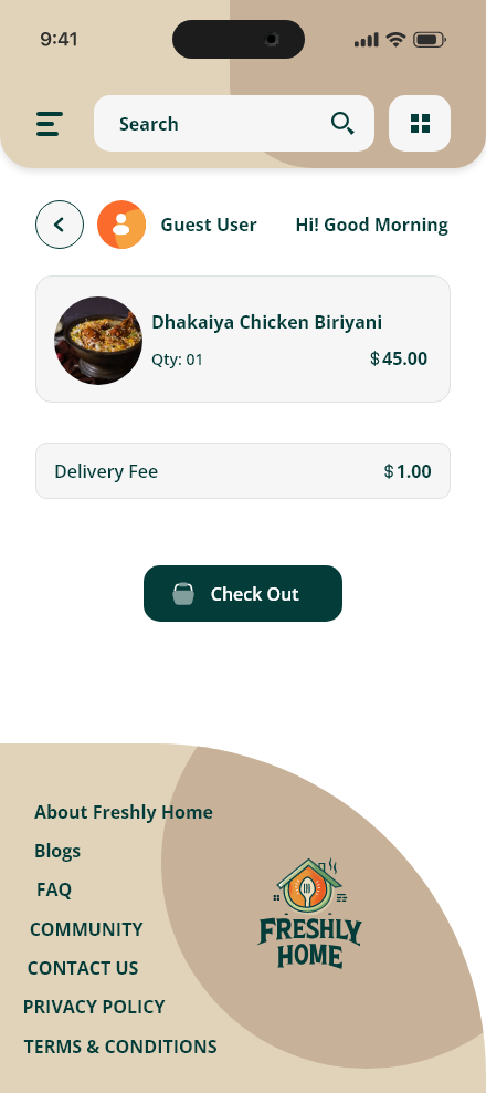Freshly Home — Shopping cart app screen