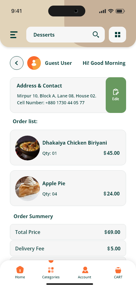 Freshly Home — Order summary app screen