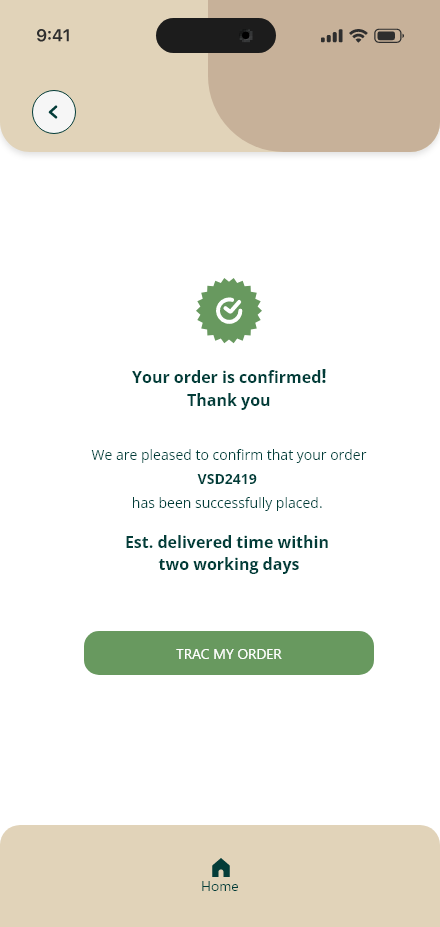 Freshly Home — Order confirmation app screen