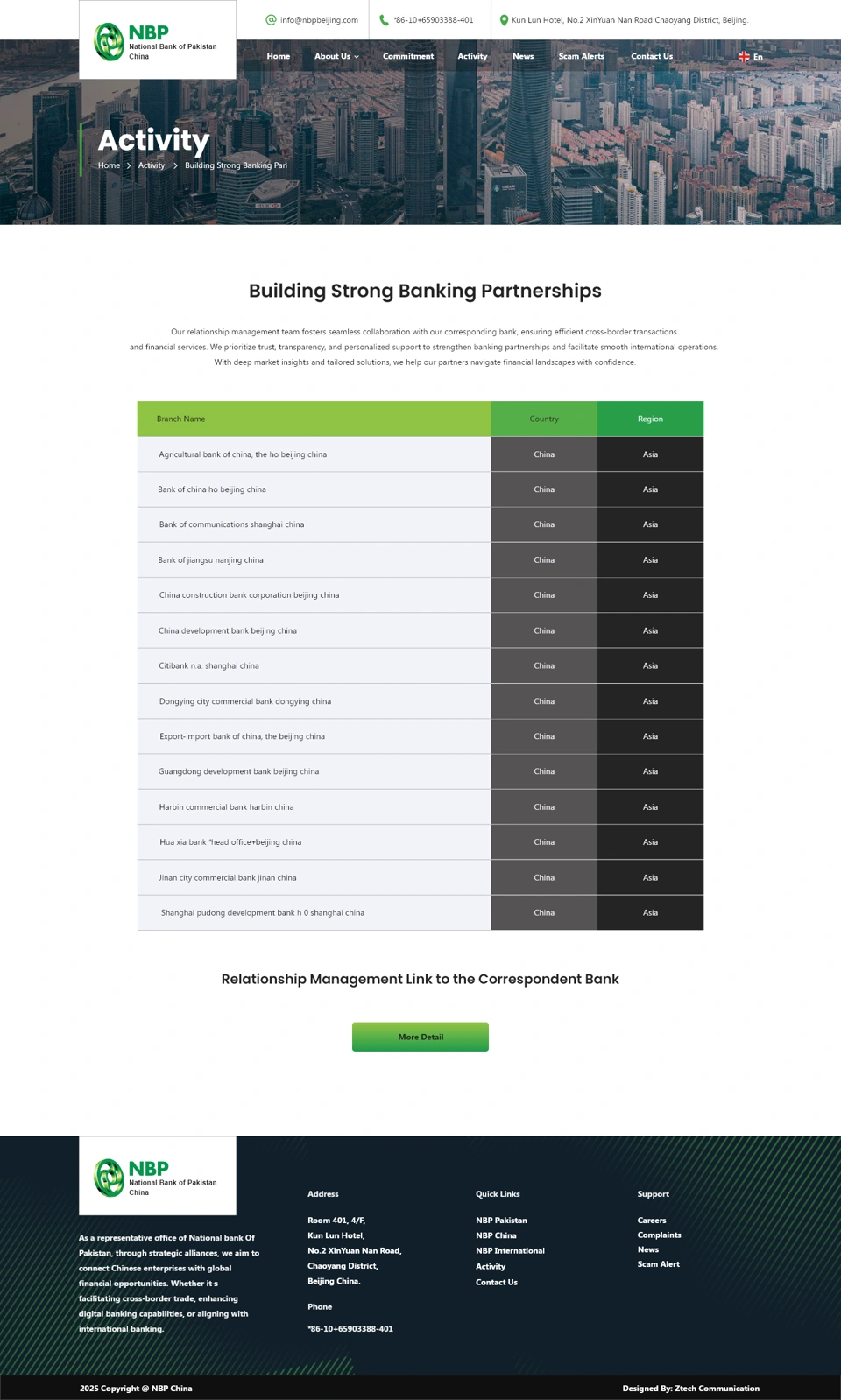 NBP China — Correspondent banking relationships desktop website design