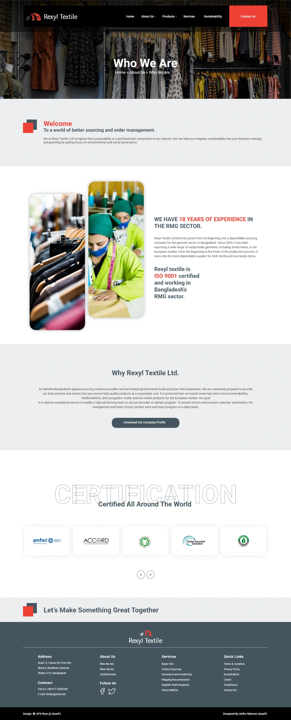 Rexyl Textile — Who we are, desktop website design