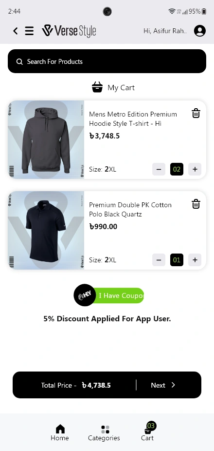 Verse Style — shopping cart and checkout