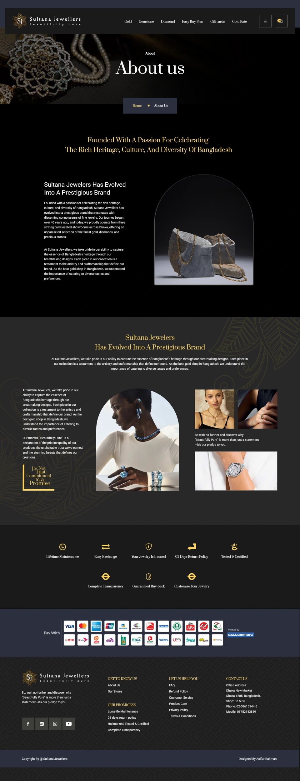 Sultana Jewellers — About us desktop website design