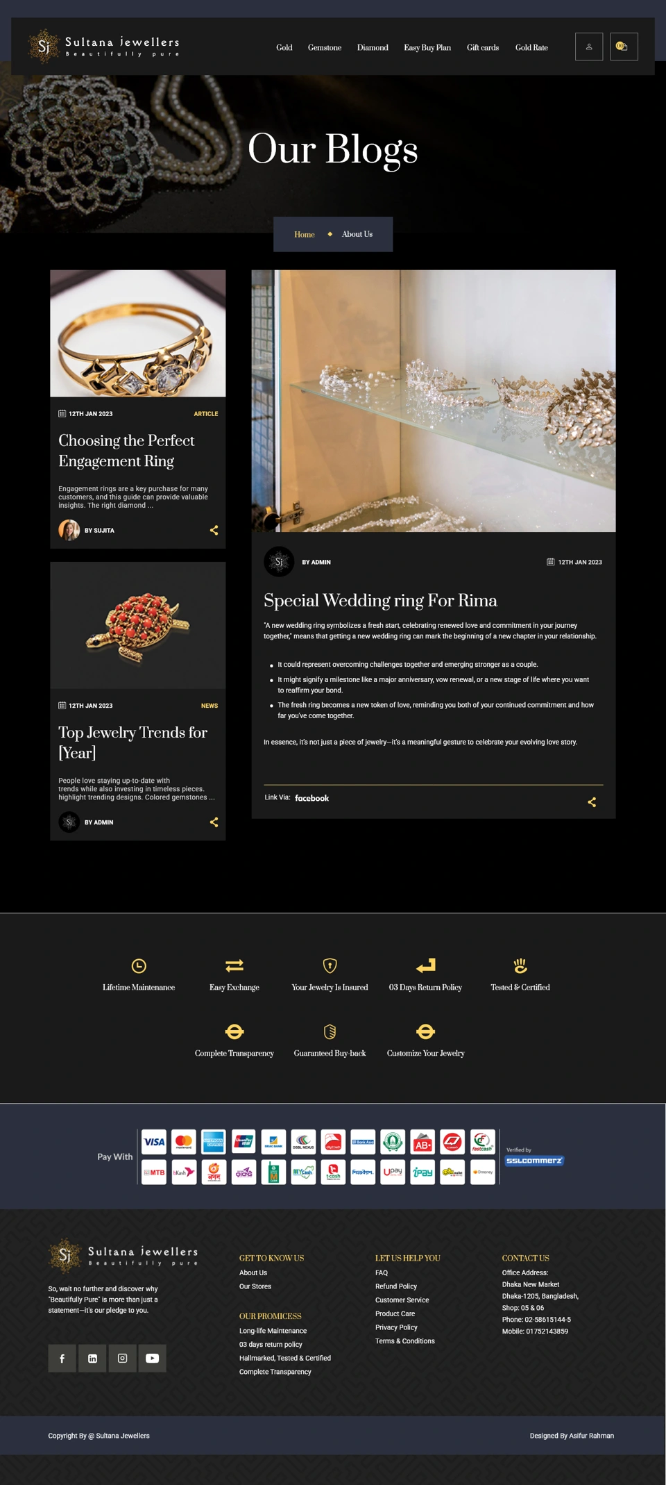 Sultana Jewellers — Blog detail desktop website design