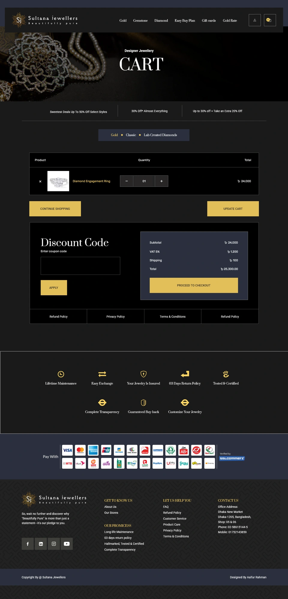 Sultana Jewellers — Shopping cart desktop website design
