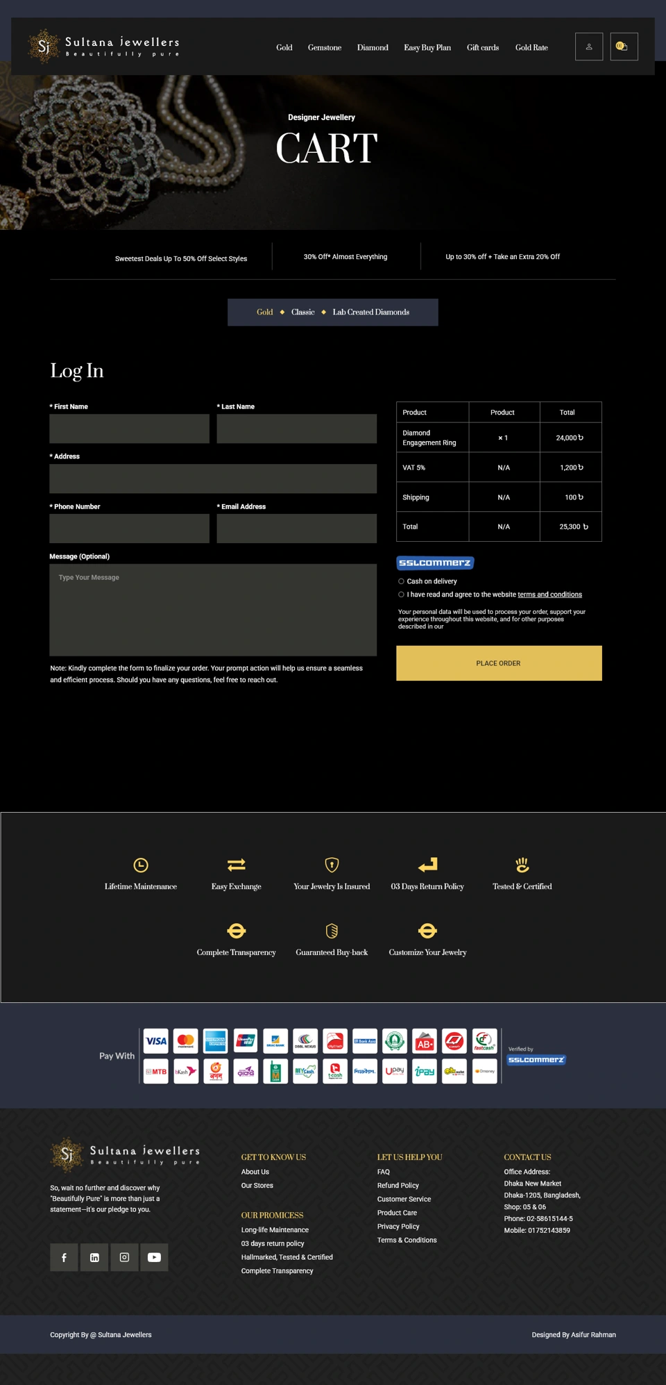 Sultana Jewellers — Checkout details desktop website design