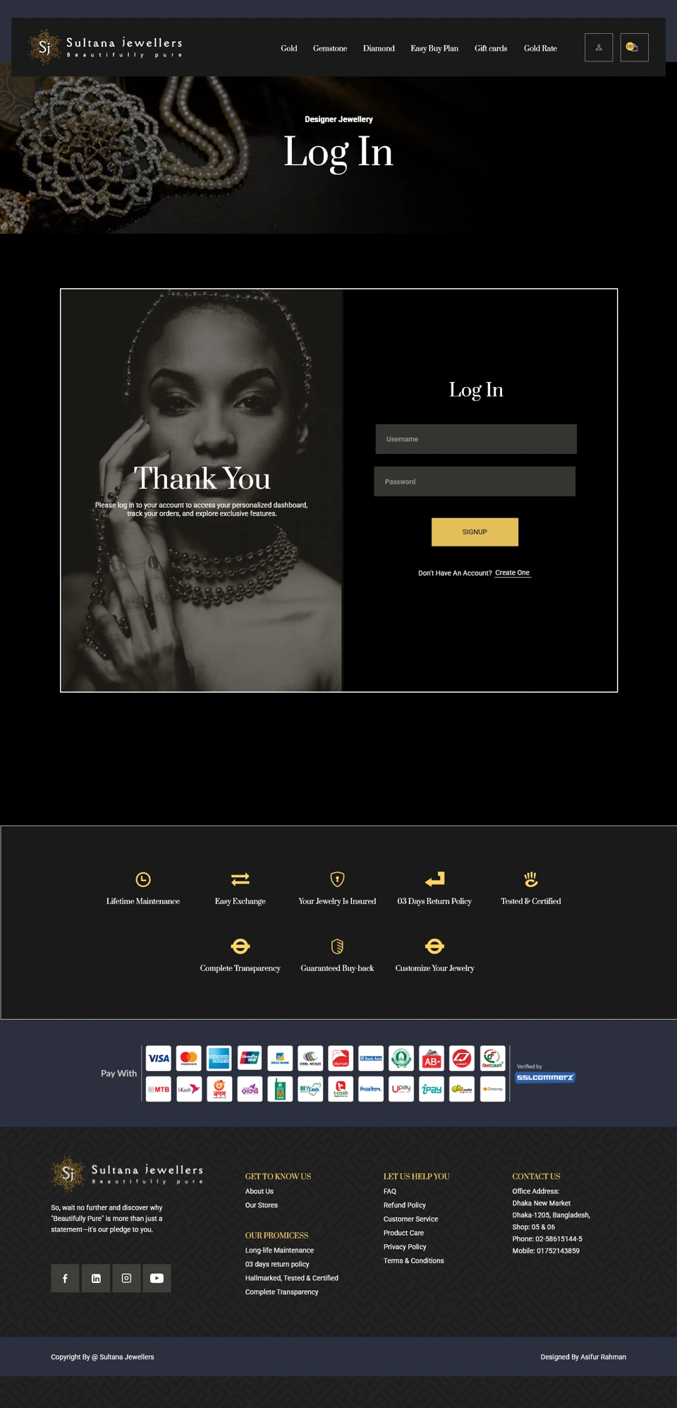 Sultana Jewellers — Log in desktop website design