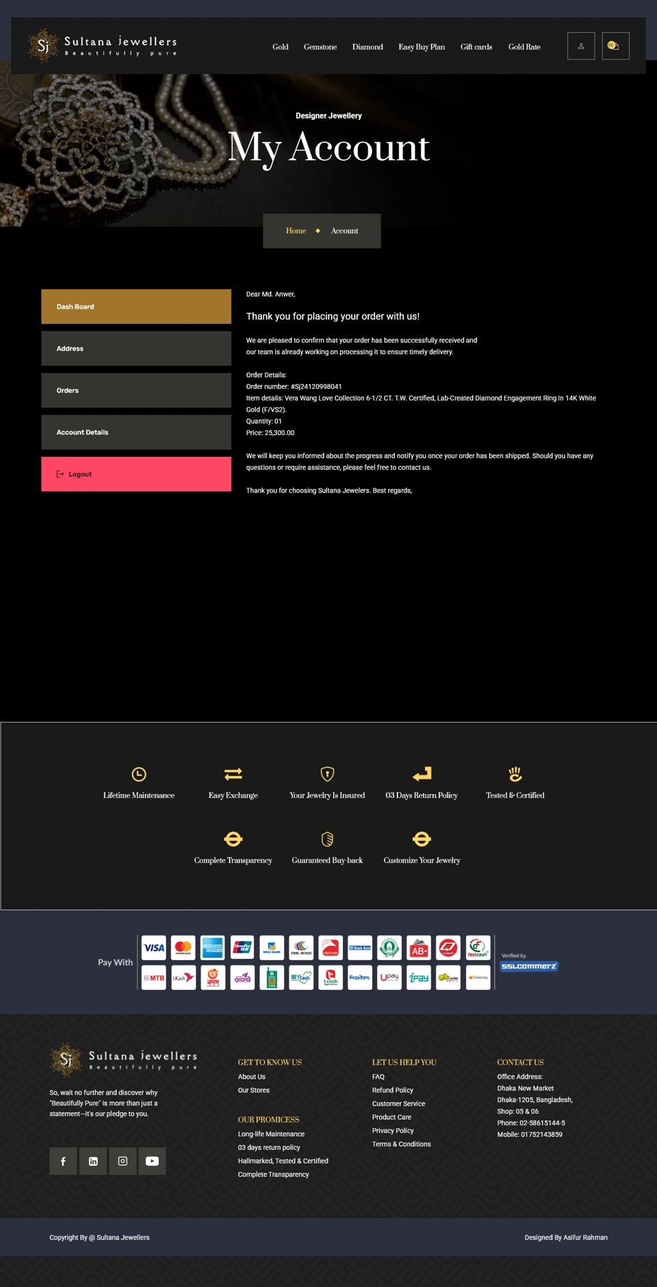 Sultana Jewellers — My account desktop website design