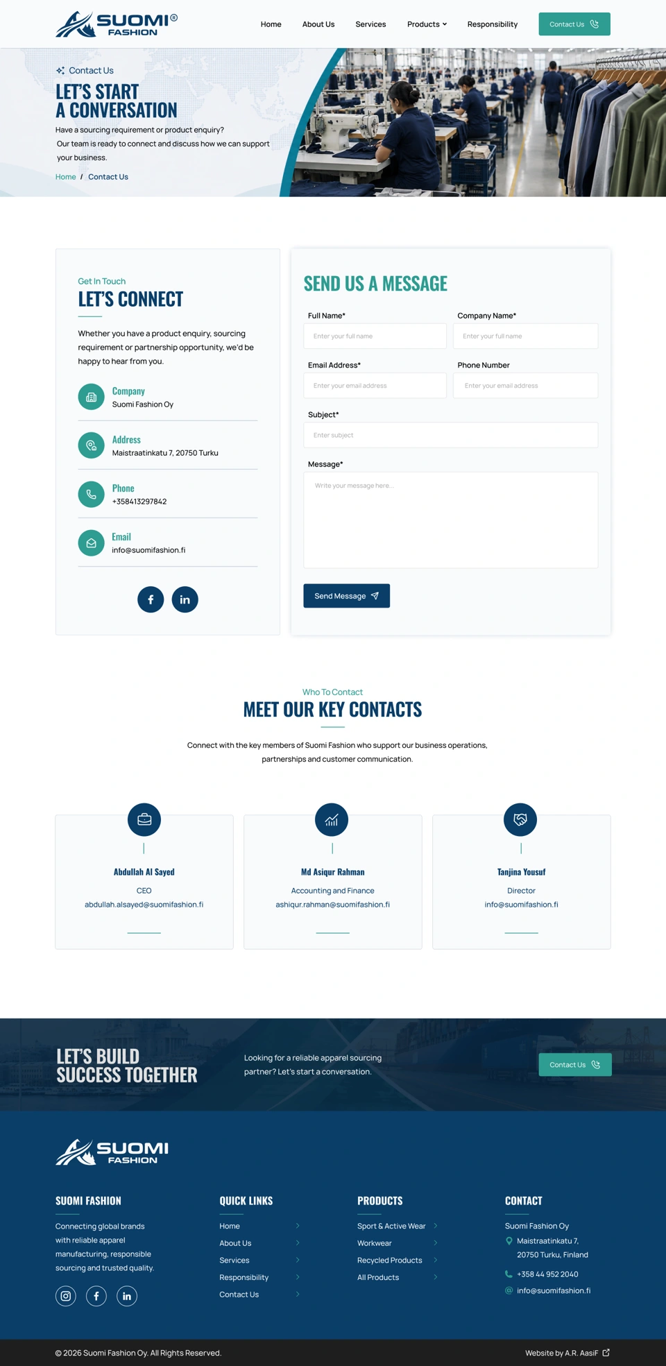 Suomi Fashion — Contact us desktop website design