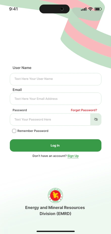 True Presence — Log in app screen