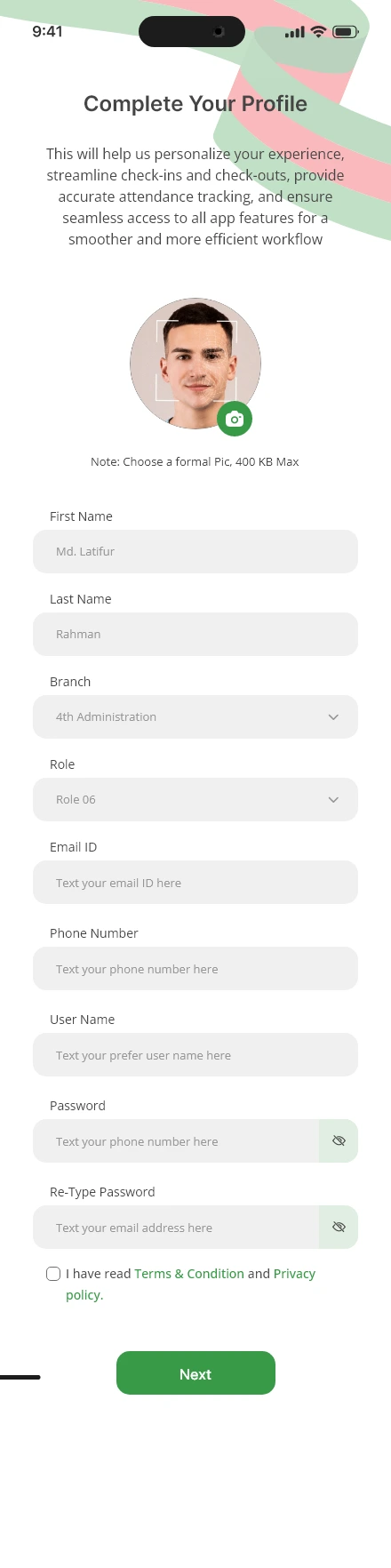 True Presence — Sign Up - Account Opening / 2 app screen