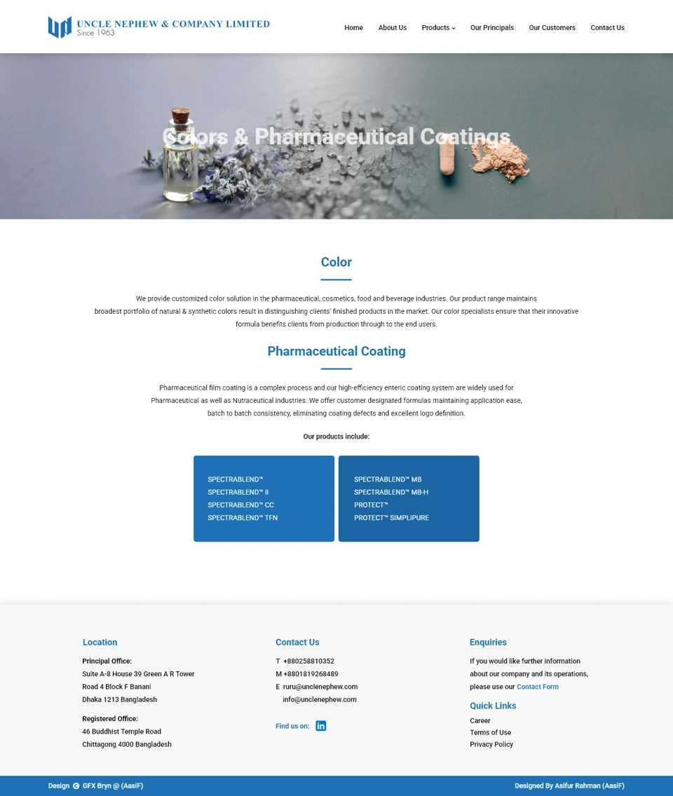 Uncle Nephew & Company Limited — Colors & pharmaceutical coatings desktop website design