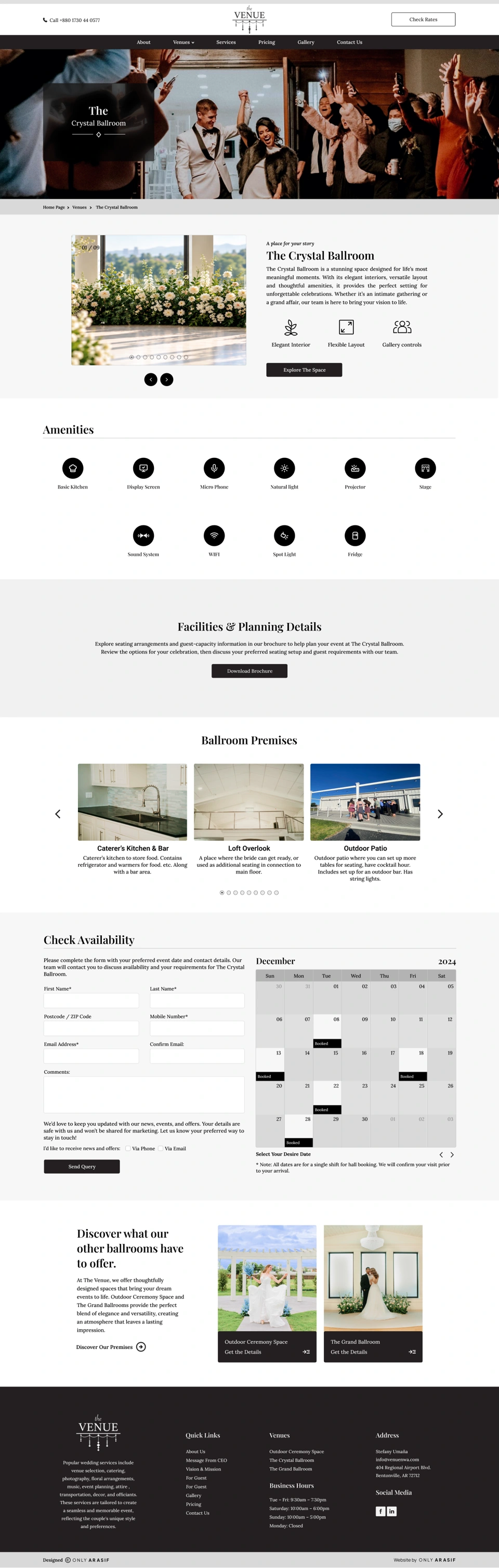 The Venue — Crystal Ballroom desktop website design