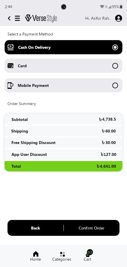 Verse Style — Confirm Order app screen